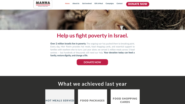 Screenshot of the Manna - UK Branch Of Meir Panim website