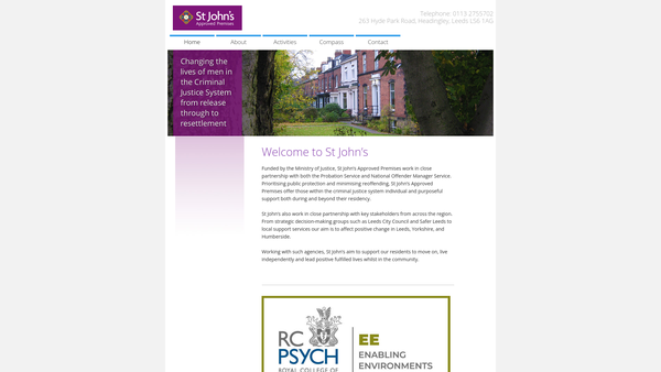 Screenshot of the St John's Approved Premises website