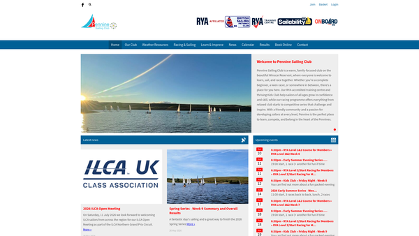 Screenshot of the Pennine Sailing Club website