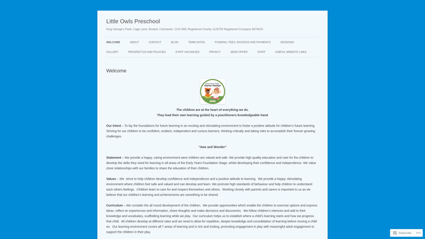 Screenshot of the Little Owls Preschool (Boxted) website