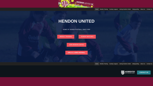 Screenshot of the Hendon United Sports Club website
