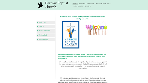 Screenshot of the Harrow Baptist Church website