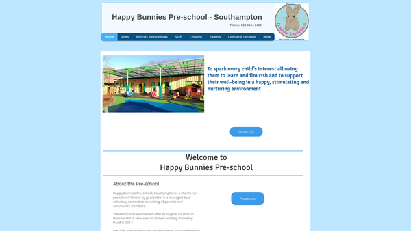 Screenshot of the Happy Bunnies Pre-School Southampton website