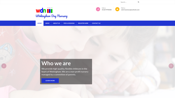Screenshot of the Wokingham Day Nursery website