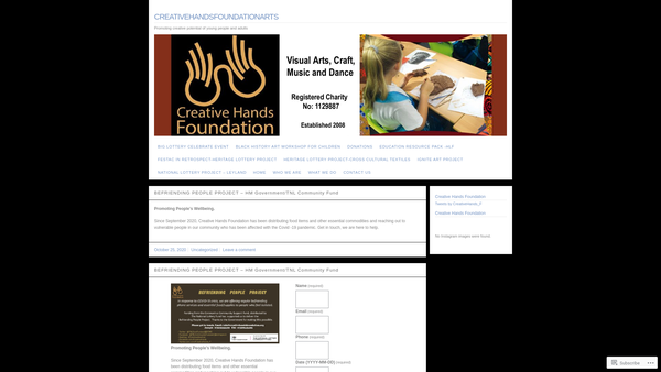 Screenshot of the Creative Hands Foundation website