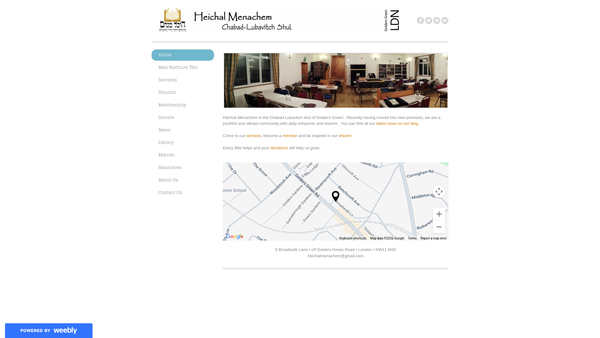 Screenshot of the Heichal Menachem Limited website