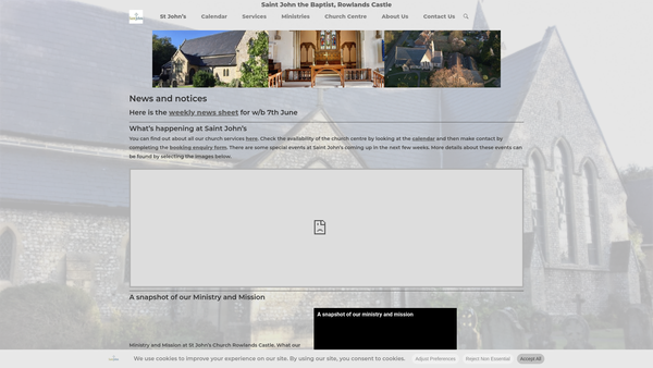 Screenshot of the The Parochial Church Council Of The Ecclesiastical Parish Of St John The Baptist, Rowlands Castle website