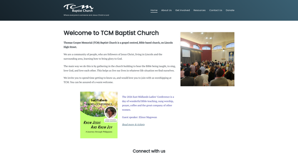 Screenshot of the Thomas Cooper Memorial Baptist Church website