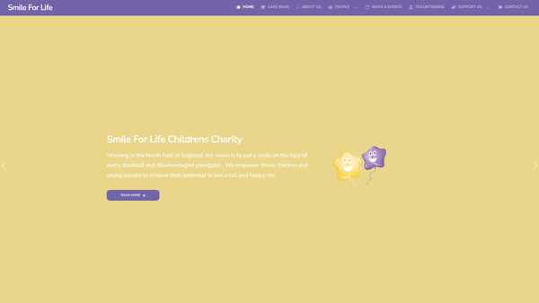 Screenshot of the Smile For Life Childrens Charity website