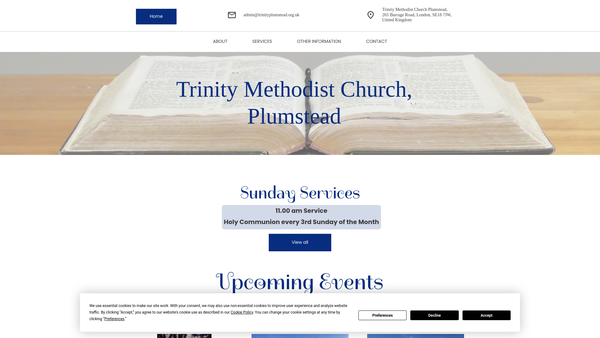 Screenshot of the Trinity Methodist Church, Plumstead website