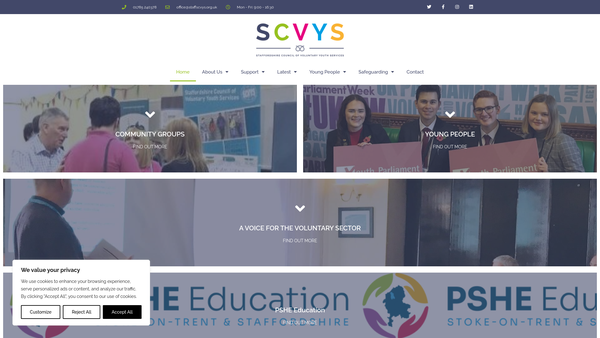 Screenshot of the Staffordshire Council Of Voluntary Youth Services website