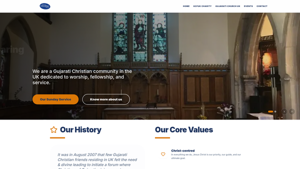 Screenshot of the Gujarati Christian Fellowship United Kingdom website