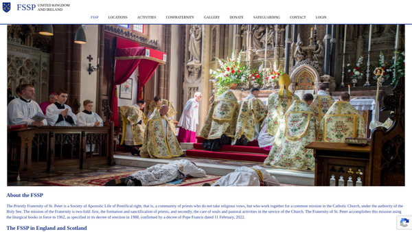 Screenshot of the Fraternitas Sacerdotalis Sancti Petri Limited website
