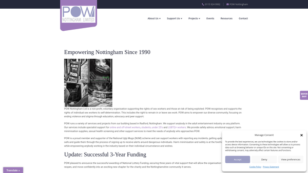 Screenshot of the Pow Nottingham website