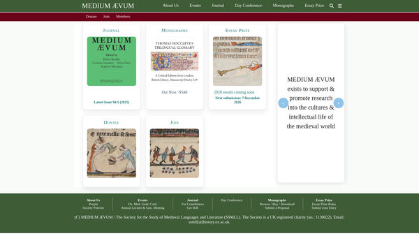Screenshot of the Society For The Study Of Medieval Languages And Literature website