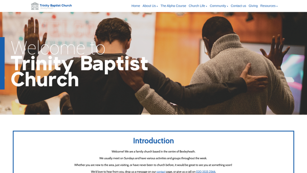 Screenshot of the Trinity Baptist Church Bexleyheath website