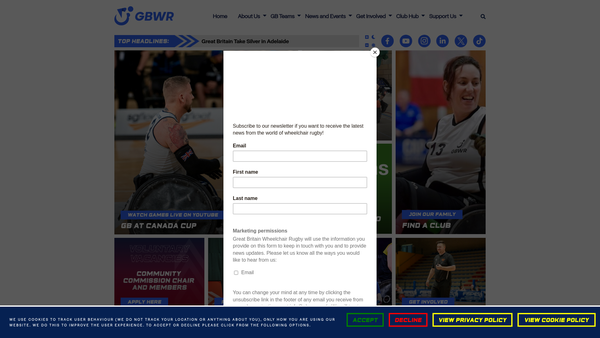 Screenshot of the Great Britain Wheelchair Rugby Limited website
