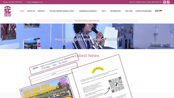 Screenshot of the Southwark Group Of Tenants Organisation website
