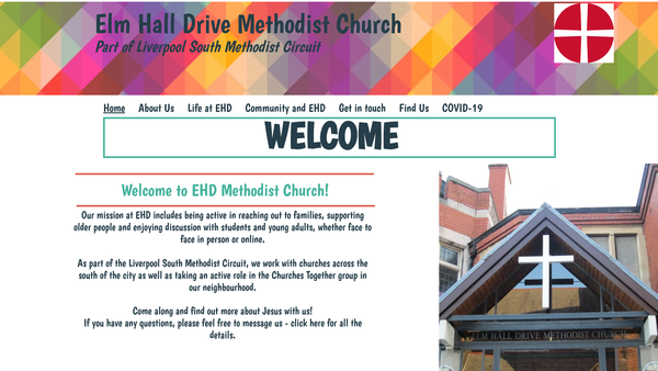 Screenshot of the Elm Hall Drive Methodist Church website