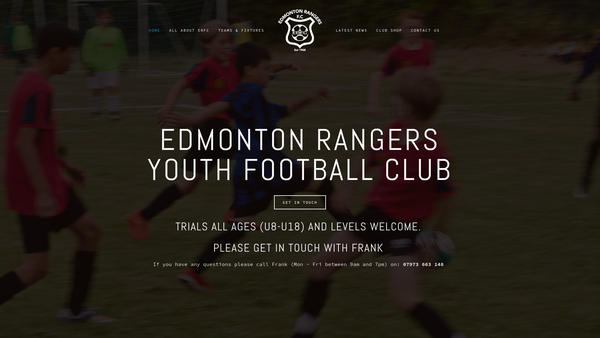 Screenshot of the Edmonton Rangers Youth Football Club website