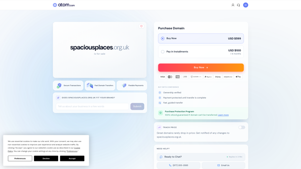 Screenshot of the Spacious Places website