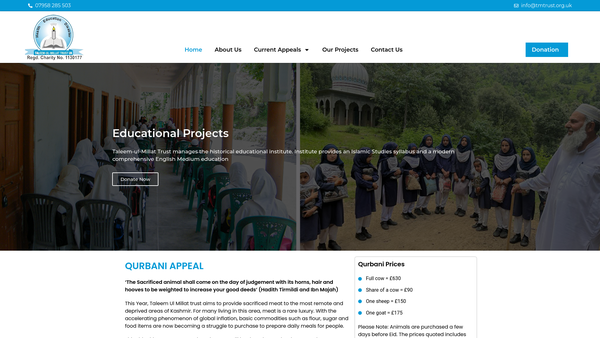 Screenshot of the Taleem - Ul - Millat Trust UK website