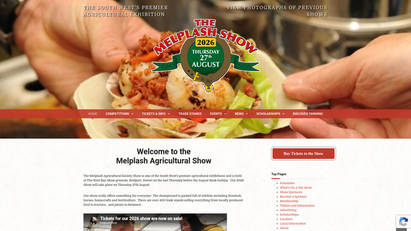 Screenshot of the Melplash Agricultural Society Limited website