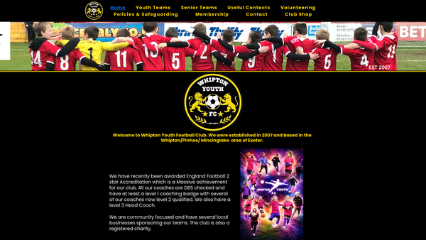Screenshot of the Whipton Youth FC website