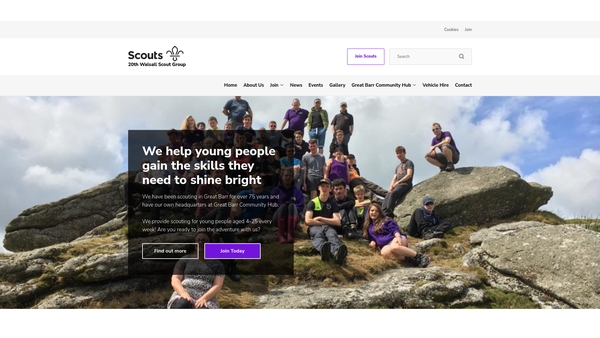 Screenshot of the 20th Walsall (St. Margaret's Great Barr) Scout Group website