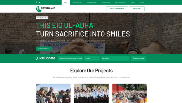 Screenshot of the Aryana Aid website