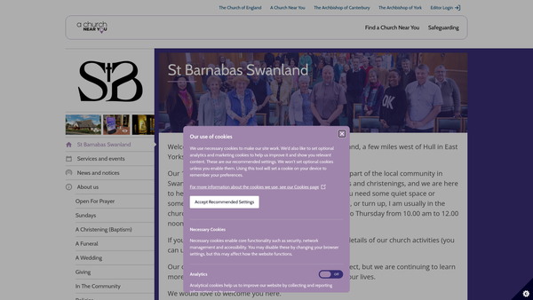 Screenshot of the The Parochial Church Council Of The Ecclesiastical Parish Of St Barnabas, Swanland website