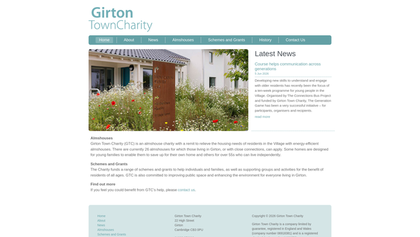 Screenshot of the Girton Town Charity website