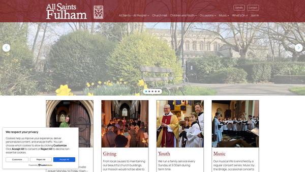 Screenshot of the The Parochial Church Council Of The Ecclesiastical Parish Of All Saints, Fulham website