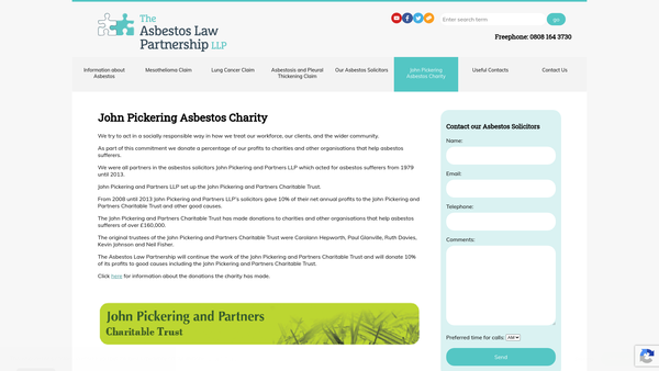 Screenshot of the John Pickering And Partners Charitable Trust website