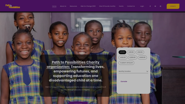 Screenshot of the Path To Possibilities Limited website