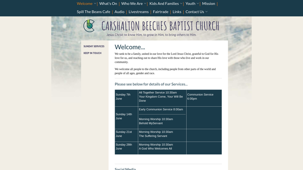 Screenshot of the Carshalton Beeches Baptist Free Church website