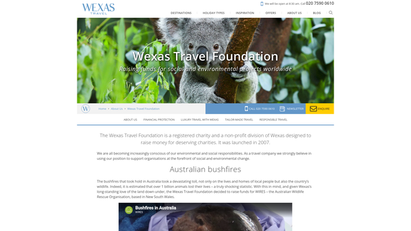 Screenshot of the The Wexas Travel Foundation website