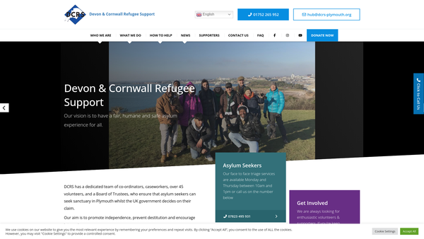 Screenshot of the Devon And Cornwall Refugee Support website