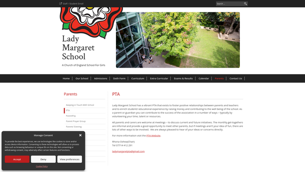 Screenshot of the Lady Margaret School PTA website