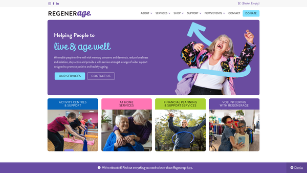 Screenshot of the Regenerage website