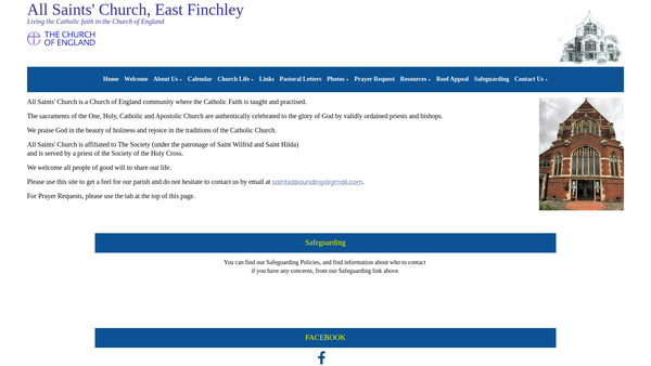 Screenshot of the The Parochial Church Council Of The Ecclesiastical Parish Of All Saints, East Finchley website