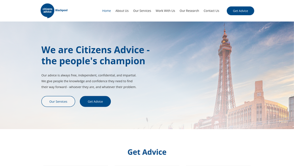 Screenshot of the Blackpool Citizens Advice Bureau website