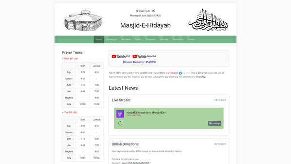 Screenshot of the Hidaiyat-Ul-Muslimin Trust website