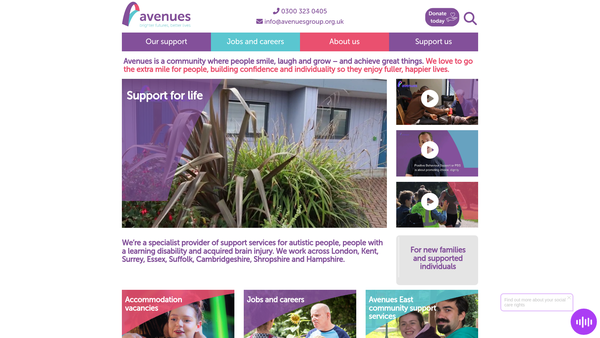 Screenshot of the Avenues London website