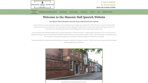 Screenshot of the Masonic Hall Ipswich Ltd website