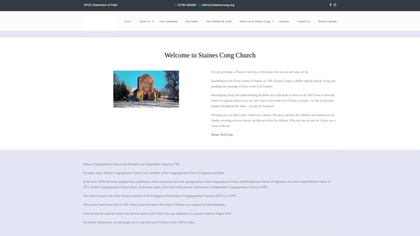 Screenshot of the Staines Congregational Chapel website