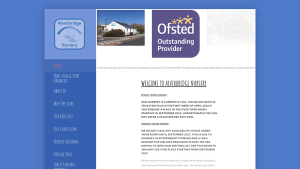 Screenshot of the Alverbridge Nursery website