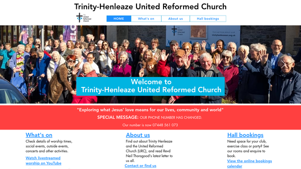 Screenshot of the Trinity-Henleaze Bristol United Reformed Church Charity website
