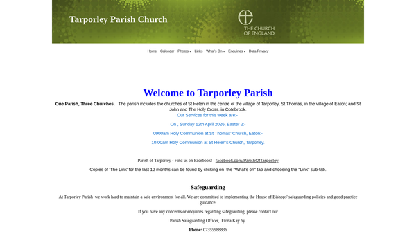 Screenshot of the The Parochial Church Council Of The Ecclesiastical Parish Of Tarporley website