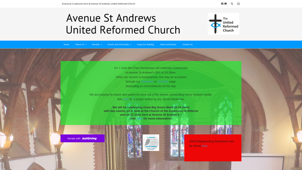 Screenshot of the Avenue St Andrew's Southampton United Reformed Church Charity website